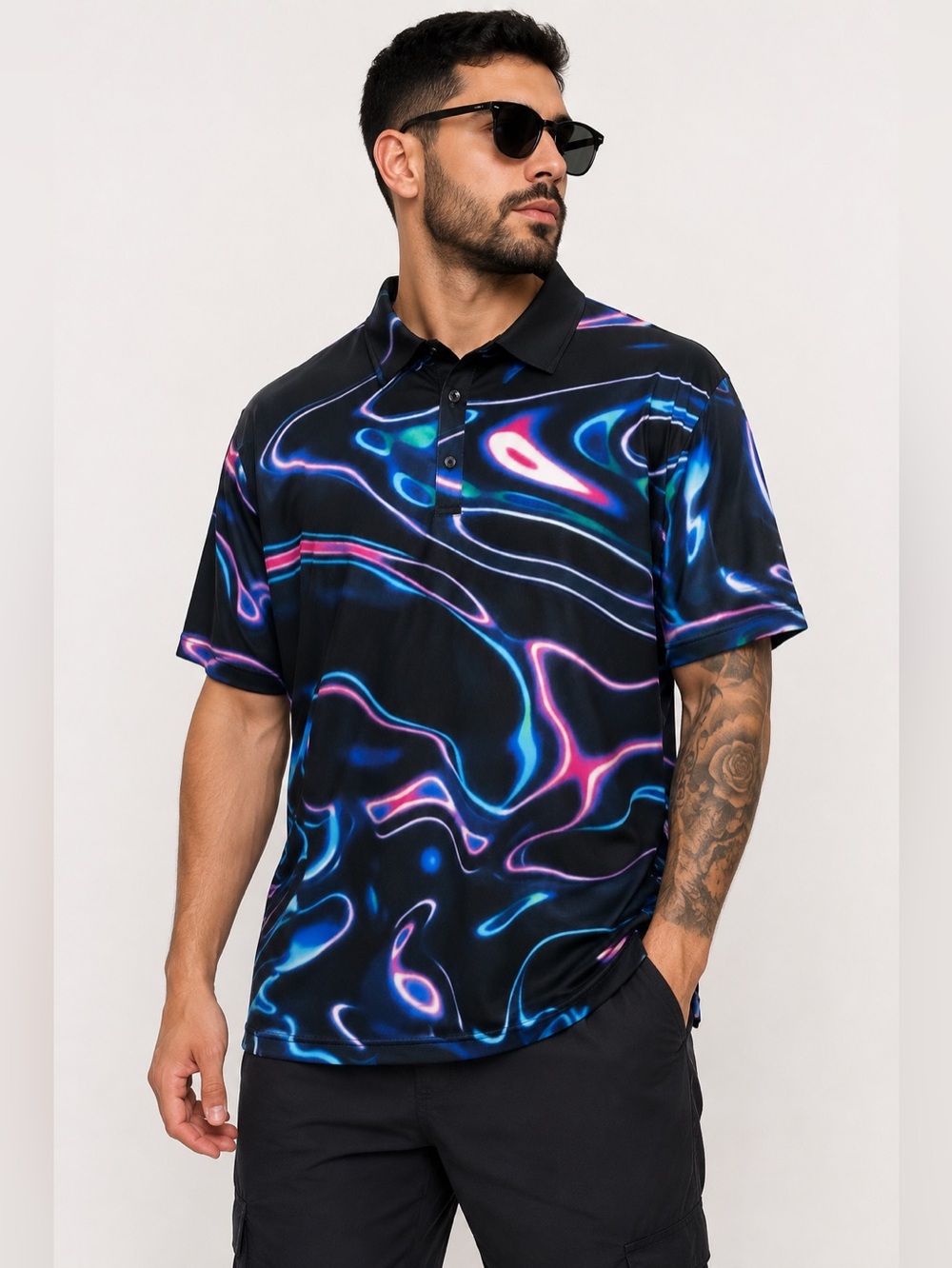NWT Birdie Bound Men’s Golf Polo Shirt 3XL Black Abstract Stretch Performance